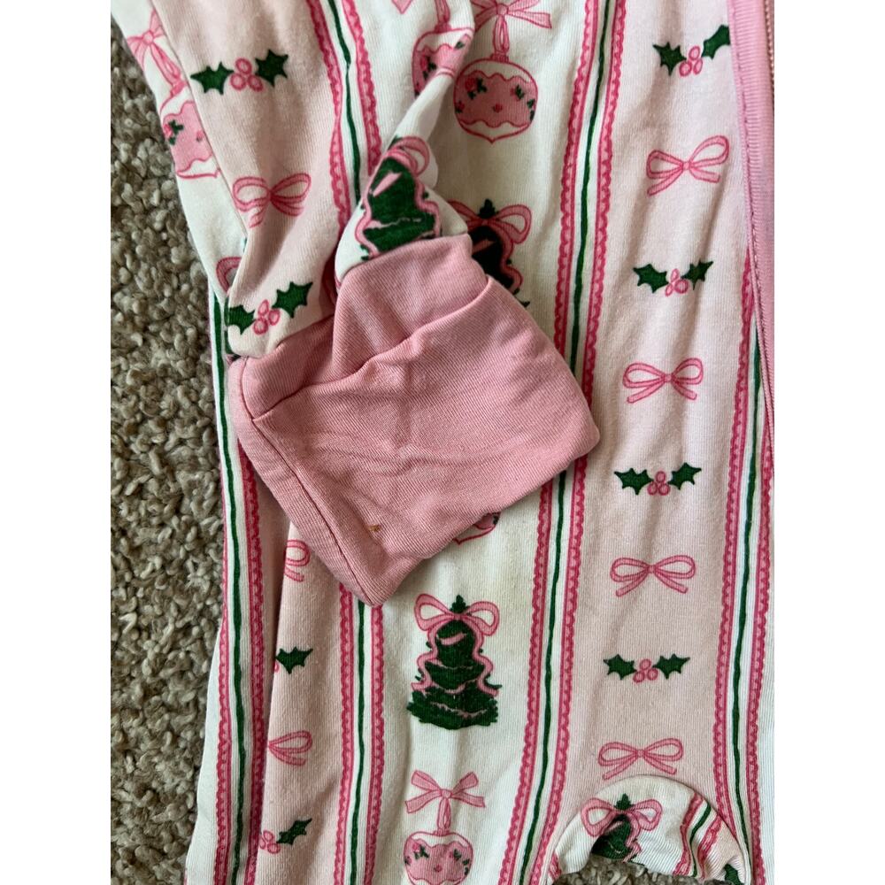 Jammers Girls Pink Christmas Tree Bows Sleeper Pajamas 9-12M - Picture 2 of 6